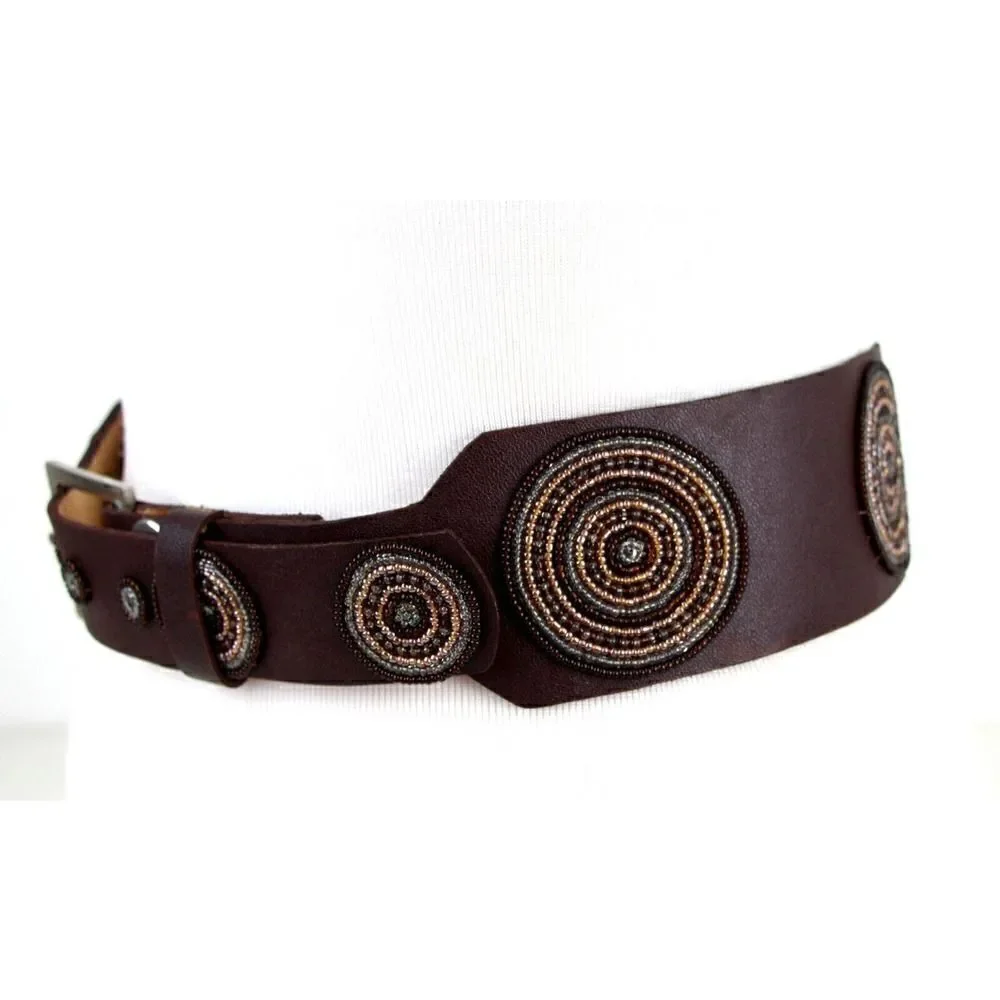 HandCrafted BROWN EMBELLISHED REAL LEATHER 2 3/8